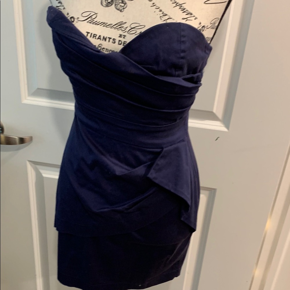 TFNC Blue Strapless layered chino style navy size 2 strapless mini zip up Dress